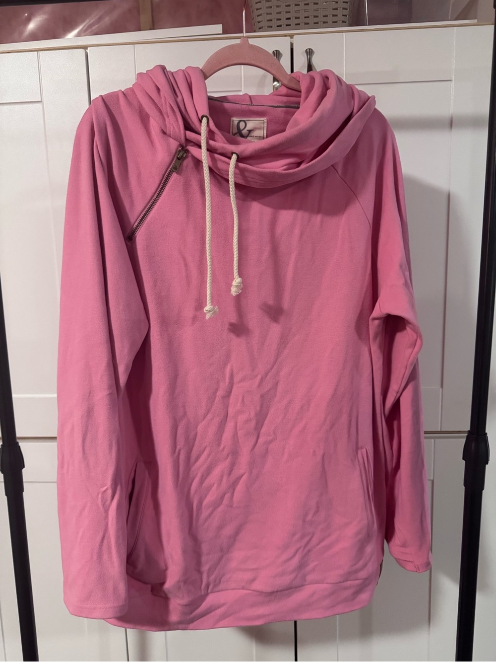 AMPERSAND AVE Pink Cowl Neck Pullover with Drawcord